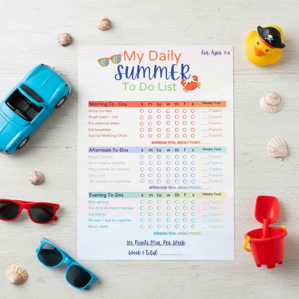 Boys Daily Summer To Do List Mockup