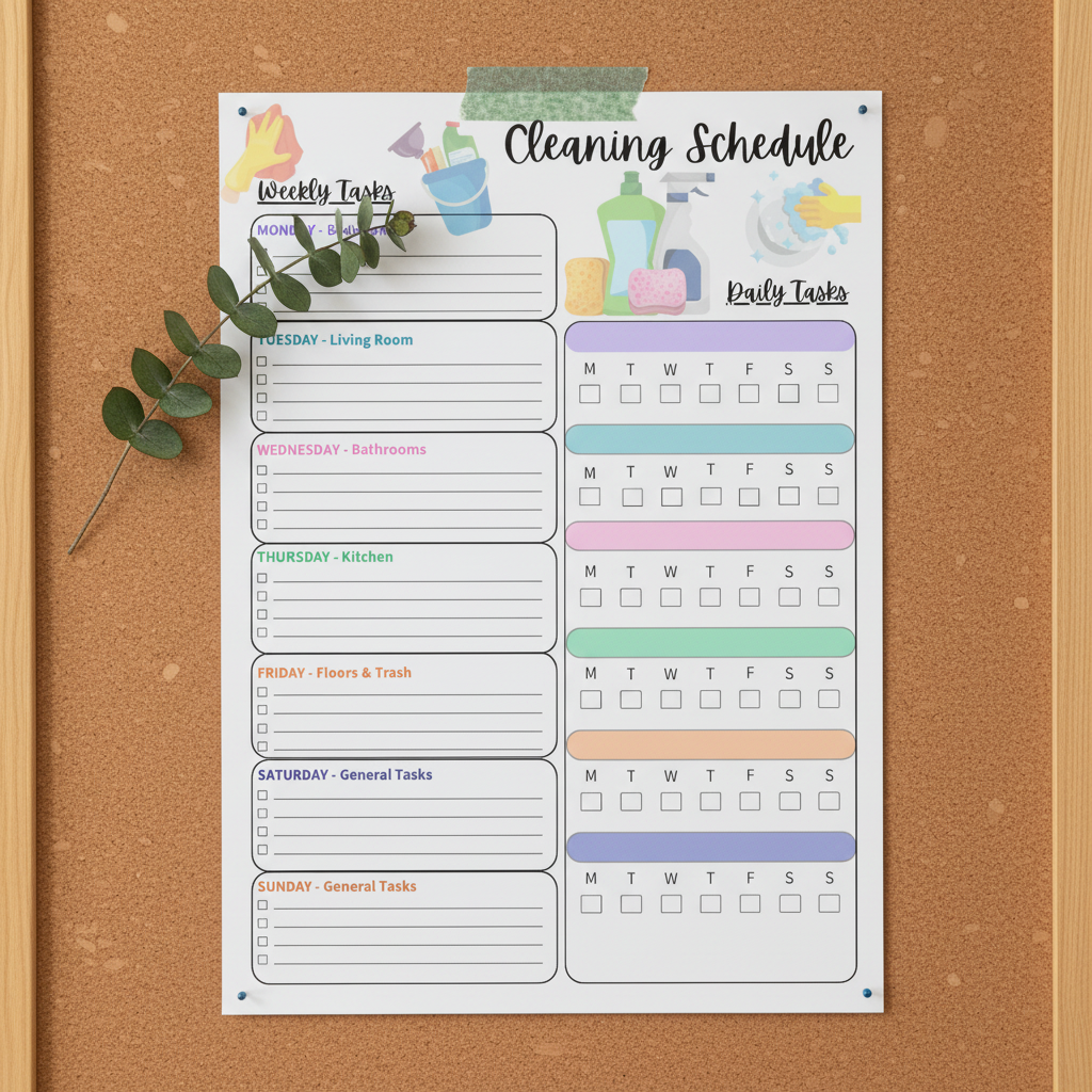 Cleaning Schedule Bulletin Board Mockup
