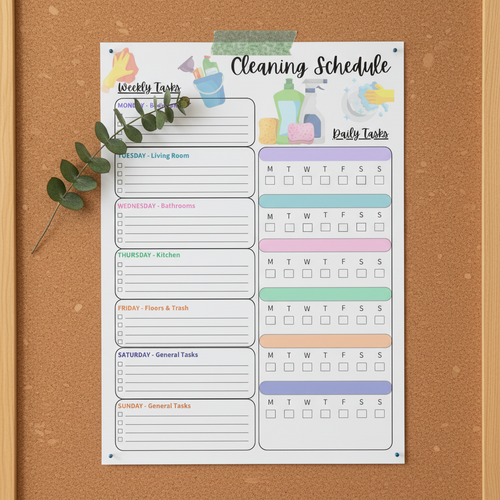 Cleaning Schedule Bulletin Board Mockup