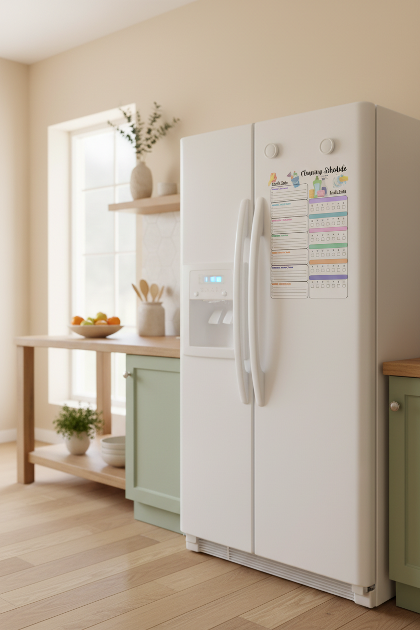 Cleaning Schedule on Fridge Mockup